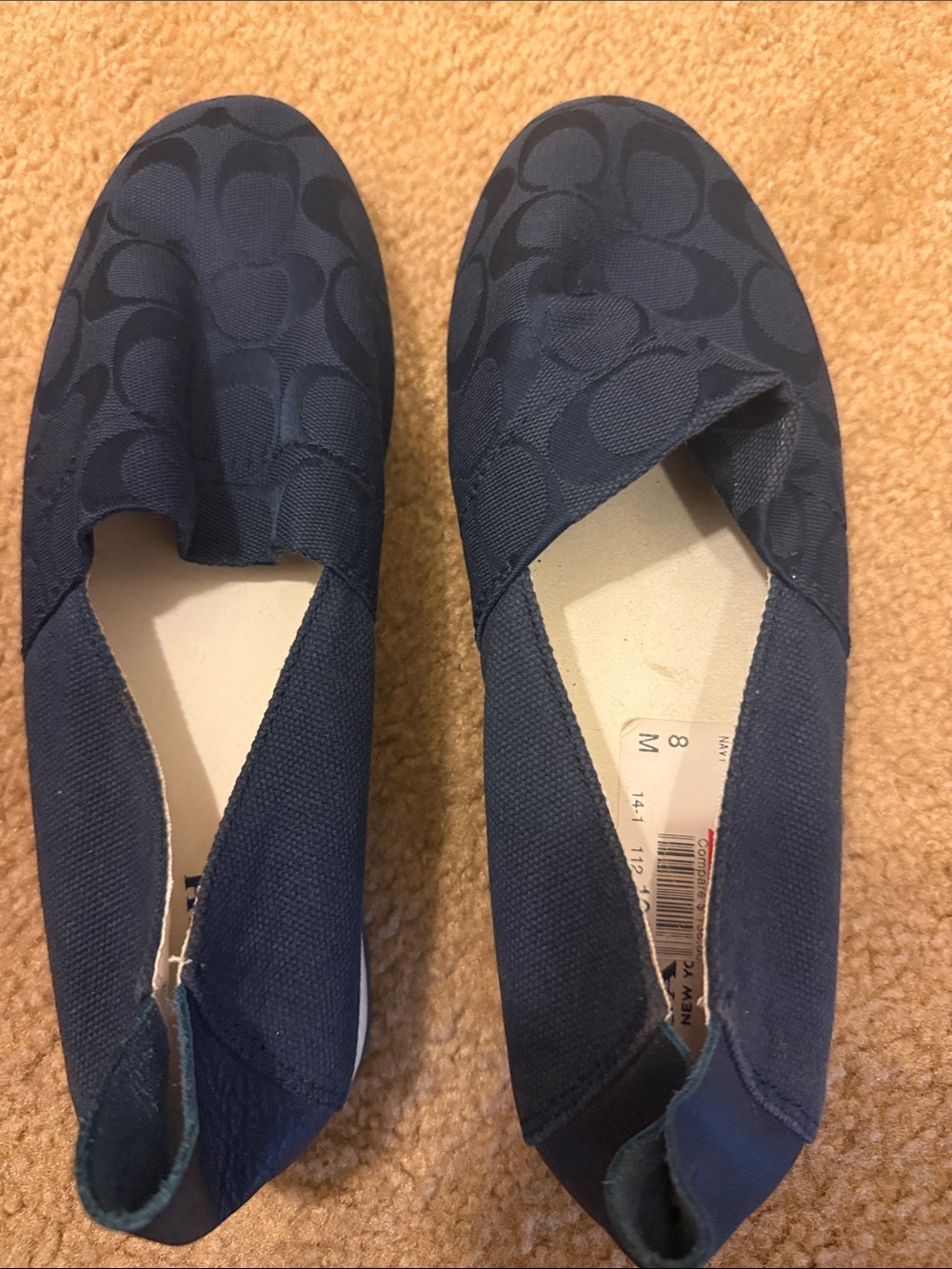 Coach Navy Signature Canvas Slip-On Flats - Women's